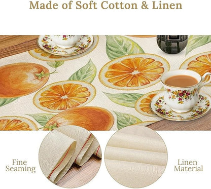 Spring Summer Orange Table Runner Watercolor Sweet Fruit Botanical Print Dinner Runner for Farmhouse Party Holiday Home Kitchen Dining Table Decor 13x60