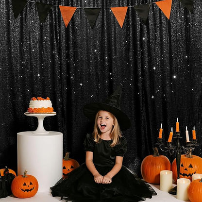 SquarePie Sequin Backdrop Less Transparent Background Sparkly Curtain for Wedding Halloween Party 8FT x 8FT Black