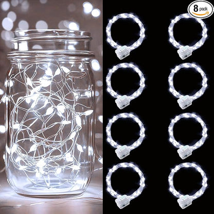 pozzolanas 8 Pack White Battery Operated String Lights - 7ft Waterproof Fairy Lights with 20 LEDs for Home, Mason Jar, Party, Wedding, Halloween, Christmas Decorations
