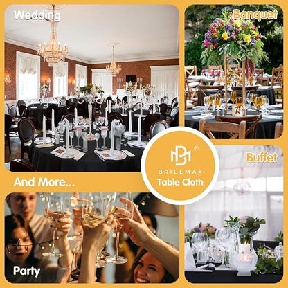 BRILLMAX 6 Pack Black Round Tablecloths 120 Inch - Circle Bulk Linen Polyester Fabric Washable Table Cloth Cover for Wedding Reception Banquet Birthday Party Buffet Restaurant