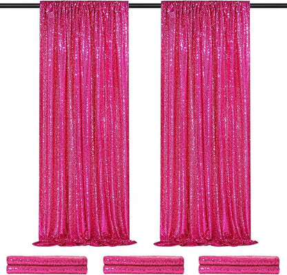 Party Backdrop Curtain 2ftx8ft Hot Pink Backdrop Drapes Curtains Panels with Rod Pockets 6 Pieces Sequin Fabric Flamingo Party Decor