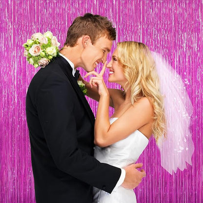2 Pack Hot Pink Backdrop Curtain, Door Streamers, Party Streamers Decorations Rose Red Birthday Wedding Decorations Foil Fringe Photo Backdrop Party Supplies Fiesta Grad Theme Christmas Decorations