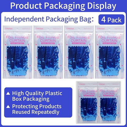 Picoway 4 Pack Foil Fringe Tinsel Backdrop Curtains, Birthday Engagement Bachelorette Party Decorations, Photo Booth Props Door Streamers Curtain (Blue)