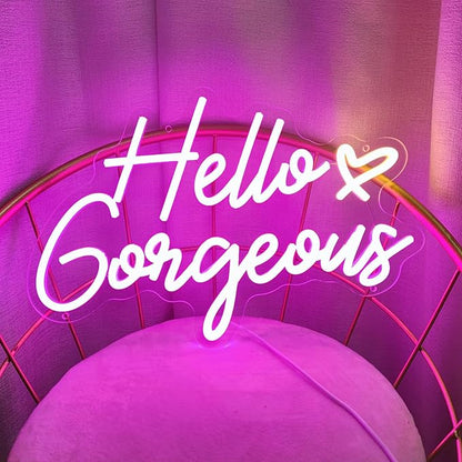 Hello Gorgeous Neon Signs Hello Gorgeous Wall Decor, Hello Gorgeous Bathroom LED Sign for Home Bar Wedding Birthday Backdrop Bacelorette Party, 15.7" x 10.3"