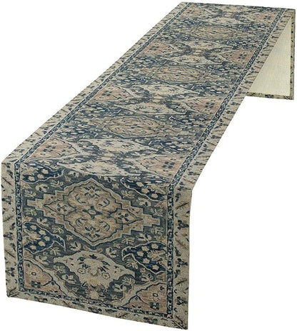Vintage Boho Floral Table Runner, Rustic Country Farmhouse Blue Grey Retro Flower Pattern for Home Kitchen Table Decor Dining Coffee Room Party Decor 13x90in