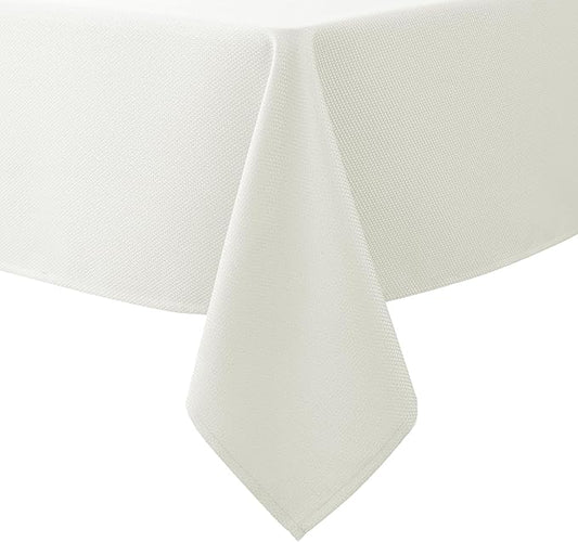 Biscaynebay Textured Fabric Tablecloths 90x132 Inches Rectangular, Ivory Water Resistant Tablecloths for Dining, Kitchen, Wedding, Parties etc. Machine Washable