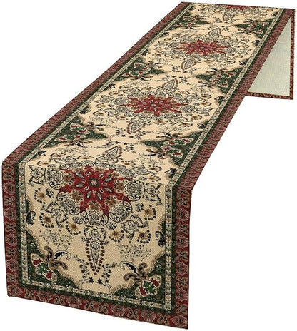 Vintage Paisley Bohemian Table Runner Beige Red Rustic Farmhouse Home Kitchen Table Dining Coffee Room Garden Party Wedding Decor 13x120in