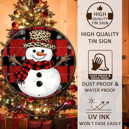 Round Christmas Snowman Tin Sign Vintage Snowman Sign Rustic Wall Decor For Christmas Home Fireplace And Holiday Gatherings Retro Sign 8 * 8 in