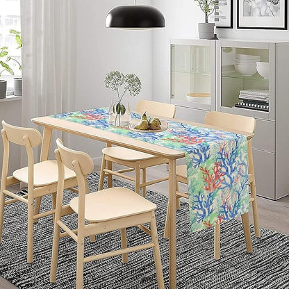 Summer Shell Starfish Table Runner, Seasonal Spring Summer Tropical Ocean Beach Indoor Party Kitchen Outdoor Table Decor 13x36 Inch