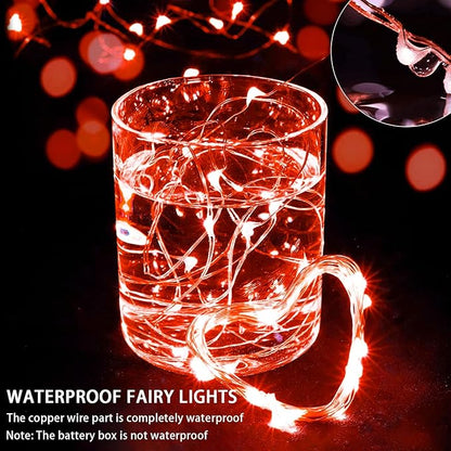24 Pack Red Fairy Lights 7Ft 20 LED Twinkle String Lights 3 Modes Battery Operated Waterproof Firefly Starry for Mason Jar Party Wedding Christmas Valentines Day Table Centerpieces