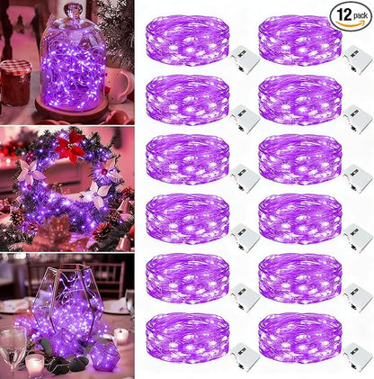 12 Pack Fairy Lights Battery Operated - 7ft 20 Led Twinkle Lights 3 Modes, Bulk Mini String Lights Waterproof for Halloween Holiday Mason Jars DIY Party Decoration Christmas-Purple