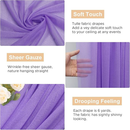 Wokceer Wedding Arch Draping Fabric 6 Panels 28.7" x 20FT Lavender Purple Sheer Fabric Backdrop Arch Draping Fabric for Wedding Ceremony Birthday Party Bridal Shower Decoration