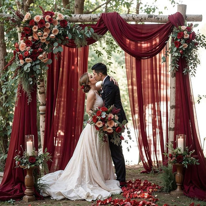 Wedding Arch Draping Fabric, 1 Panel 18FT Burgundy Sheer Backdrop Curtain Chiffon Fabric Drapery Voile Scarf Draping Panels for Wedding Archway Ceremony Curtain Valance Party Decoration