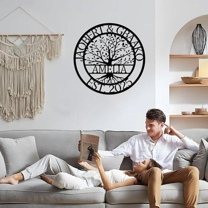 Custom Tree Of Life Metal Signs Wall Art, Personalized Family Last Name Outdoor Metal Signs, Wedding Gifts For Couple, Name Sign Customized Christmas Valentine's Day Housewarming Gifts