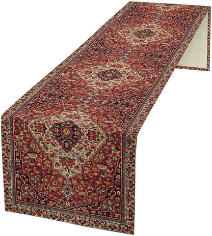 Boho Floral Vintage Table Runner, Paisley Retro Red Flower Rustic Country Farmhouse Abstract Pattern for Home Kitchen Table Decor Dining Coffee Room Party Decor 13x90in