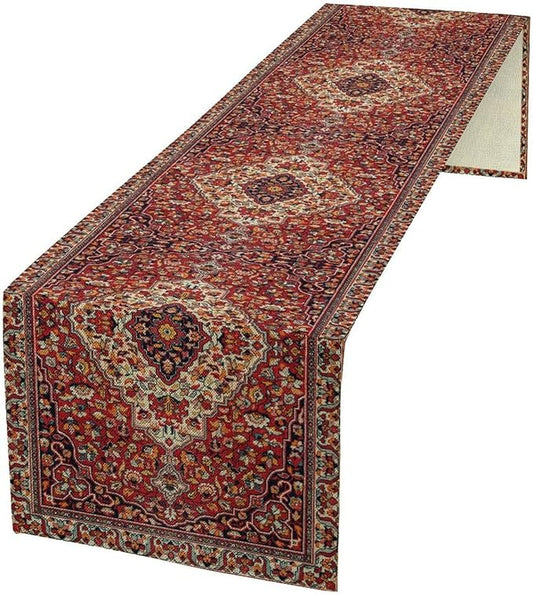 Boho Floral Vintage Table Runner, Paisley Retro Red Flower Rustic Country Farmhouse Abstract Pattern for Home Kitchen Table Decor Dining Coffee Room Party Decor 13x72in