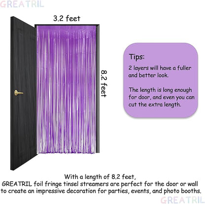 Purple Foil Fringe Party Backdrop - GREATRIL Party Streamers for Mermaid/Butterfly/Wednesdays/Star Birthdays Party Decoration - 3.2ft X 8.2ft - 2 Packs