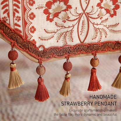ISAENNE Designer Vintage Linen Table Runner 102 Inches Long,Red Floral Pattern Modern Decor Table Runners for Dining Tables,Thanksgiving,Kitchen Tables,Christmas,Banquet,12"*102"-Chamonix A