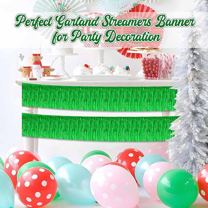 6 Pack 10 Ft Green Foil Fringe Garland Metallic Streamers Tinsel Banner Wall Hanging Garland Backdrop for Parade Floats, Halloween, Christmas, Thanksgiving, New Year Party Decorations