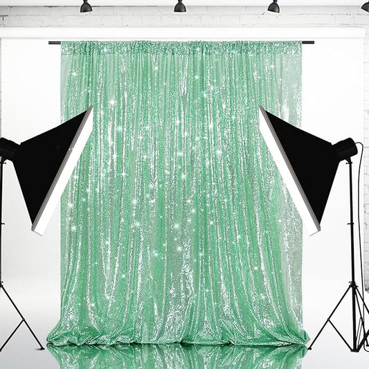 Eternal Beauty Mint Green Sequin Backdrop, 6x8 Ft Glitter Background Curtains for Shimmer Photography Party Wedding Birthday Back Drop Decor