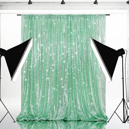 Eternal Beauty Mint Green Sequin Backdrop, 8x10 Ft Glitter Background Curtains for Shimmer Photography Party Wedding Birthday Back Drop Decor