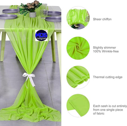 MDS 2 Pack 10ft Chiffon Table Runner 29 x 120 Inches Sheer Wedding Runner Romantic Rustic Table Runner for Wedding Decorations, Birthday Parties, Bridal Shower Party Arch Decor - Parrot Green