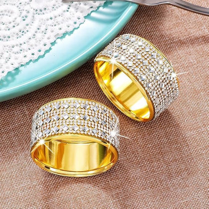 Rhinestone Napkin Ring Diamond Napkin Rings Stainless Steel Gold Crystal Napkin Holder Set of 6 for Dinner, Wedding, Party, Holiday, Banquet,Everyday Table Setting Home Decor (6, SilverGold)