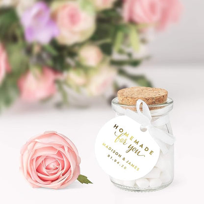 Andaz Press Personalized Round Circle Wedding Gift Tags, Metallic Gold Ink, Homemade for You, 24-Pack, Custom Made Any Name, Gold Party Supplies