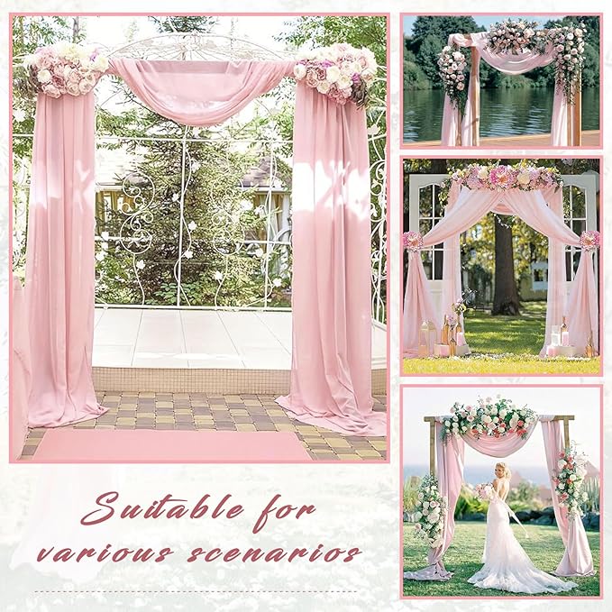 4 Panels Wedding Arch Draping Fabric 20Ft Length x 28" Width Light Pink Arch Drapes Chiffon Fabric Sheer Curtains Backdrop for Party Bridal Decor Wedding Ceremony Ceiling Stage Reception Decorations