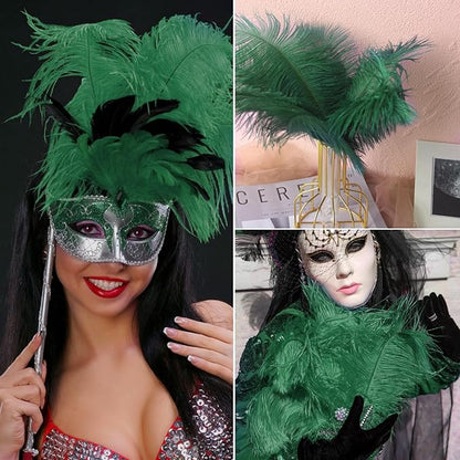 NEWONG 30pcs Dark Green Ostrich Feathers Natural Bulk 8-10inch(20-25cm) Vase Craft Wedding Home Party Centerpieces Christmas Day Decoration