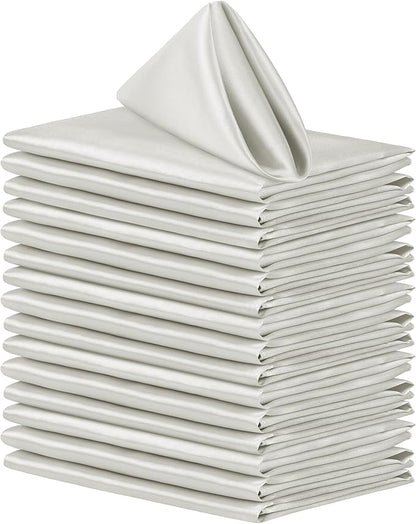 Aneco 16 Pack Square Satin Napkin Bright Silk Table Napkin Soft Smooth Fabric Table Napkin for Wedding Banquet Party Decoration, Grey, 20 x 20 Inch