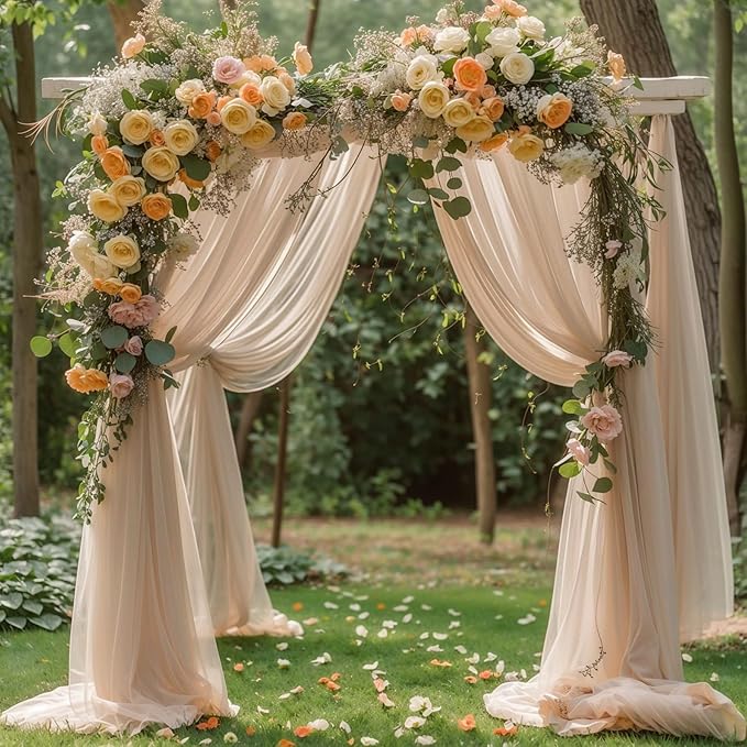 Wedding Arch Draping Fabric, 1 Panel 28" x 19Ft Deep Champagne Arch Drapes Sheer Backdrop Curtain for Wedding Ceremony Party Ceiling Decor