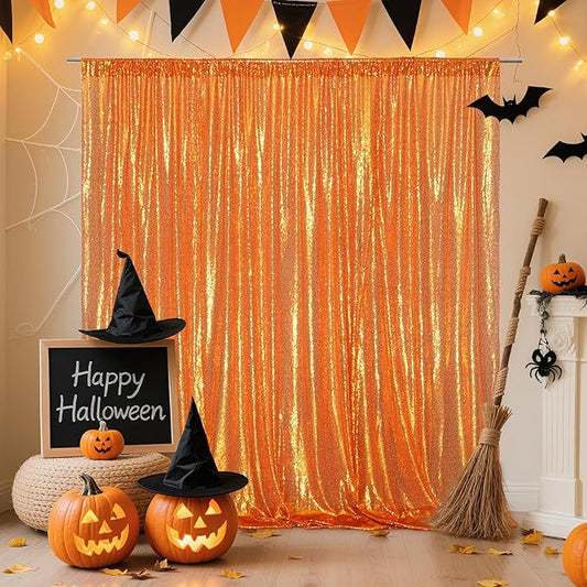 Poise3EHome 6FT x 8FT Orange Sequin Photography Backdrop Curtain for Halloween Party Decoration