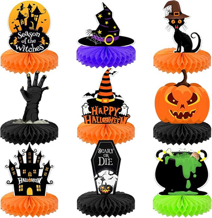 KatchOn, Halloween Centerpieces for Tables - Pack of 9 | Witch Halloween Table Centerpiece, Halloween Table Decorations | Orange and Black Halloween Centerpiece | Spooky Halloween Decorations Indoor