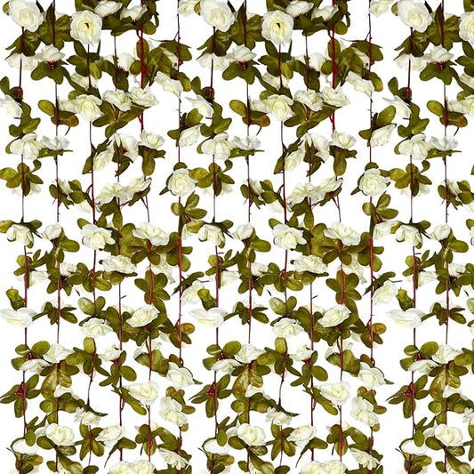 16Pcs 126Ft Cream Rose Garland, Fake Rose Hanging Flowers, Artificial Flower Vine, Hanging Floral Vine Garland for Wedding, Birthday Party, Wall Arch, Halloween, Christmas Garden Backdrop Decor