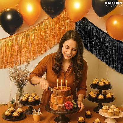 KatchOn, XtraLarge Black and Orange Fringe Banner - 6.5 Ft, Pack of 2 | Halloween Tinsel Garland for Halloween Decorations, Orange and Black Party Decorations | Foil Fringe Garland for Birthday Party