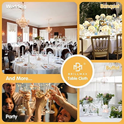BRILLMAX 4 Pack White Round Tablecloths 120 Inch - Circle Bulk Linen Polyester Fabric Washable Table Cloth Cover for Wedding Reception Banquet Birthday Party Buffet Restaurant