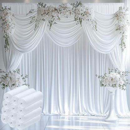 60ftx12ft Wrinkle Free White Backdrop Curtain, 12 Panels 12FT Height White Wedding Backdrop Drapes, Silky Polyester Back Drop Cloth for Birthday Photography Background Party Backdrop Draping