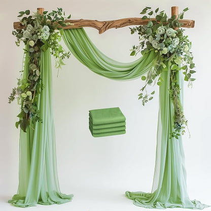 Wedding Arch Draping Fabric 4 Panels 28.7" x 20FT Sage Green Sheer Chiffon Backdrop Drapes for Wedding Ceremony Birthday Party Bridal Shower Outdoor Decoration