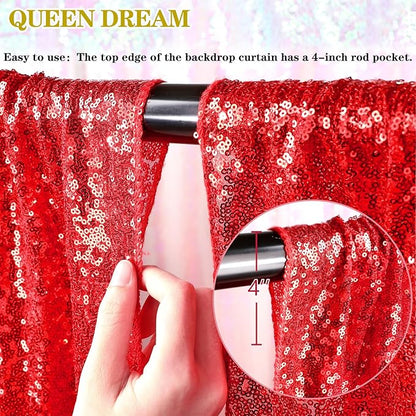 Sparkly Backdrop Curtains 6 Pcs 2ftx8ft Red Curtains Birthday Party Backdrop Sequin Fabric Christmas Decorations