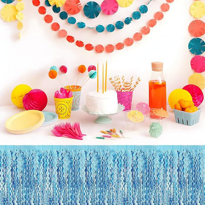 6Pack 29 x108 Inch Light Blue Wave Foil Fringe Table Skirts Metallic Banner for Tinsel Streamer Garland Backdrop for Parade Floats, Mother's Day, Easter, Graduate, Birthday, Wedding Party Decoration