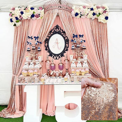 Backdrop Curtain Drapes 2 Panels Rose Gold Party Sequin Background 2FT x 8FT Wedding Ceremony Birthday Decorations Shimmer Fabric