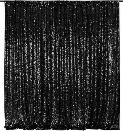 Poise3EHome Black Sequin Backdrop, 10Ft x 10Ft Glitter Photography Background Curtains, Sequence Drapes for Party Baby Shower Wedding Birthday Christmas Thanksgiving Halloween Decoration