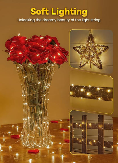 Minetom Fairy Lights Battery Operated with Remote, 33Ft 100 LED Waterproof String Lights Indoor Outdoor, Starry Twinkle Light for Christmas Home Bedroom Wedding DIY Centerpiece Decor
