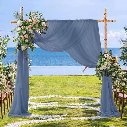 SiinvdaBZX 2 Panels Wedding Arch Draping Fabric 30" x 20Ft Dusty Blue Sheer Chiffon Fabric Outdoor Extra Long Decorative Drapery Fabric for Party Ceremony Ceiling Curtain Backdrop