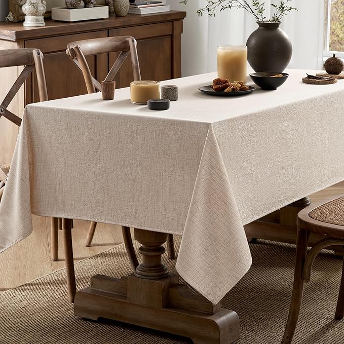 MIULEE Ivory Linen Tablecloth 60x120 Inch Rectangle Table Cloth Waterproof,Stain Resistant & Wrinkle Resistant for Dining Party Wedding