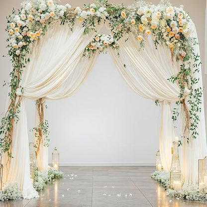Wedding Arch Draping Fabric,2 Panels 18FT Beige Arch Drapes Chiffon Fabric Drapery Decorations for Ceremony Reception Party Ceiling Backdrop