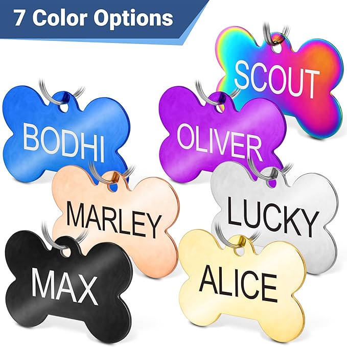 GoTags Stainless Steel Pet ID Tags, Personalized Dog Tags and Cat Tags, up to 8 Lines of Custom Text, Engraved on Both Sides, in Bone, Round, Heart, Bowtie and More (Ranger Badge, Small (Pack of 1))