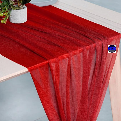 MDS Halloween Chiffon Table Runner - 5 Pack, 29 x 120 Inches, 10ft Each - Sheer Spooky Table Runners for Haunted House Parties, Trick-or-Treat Tables, Witchy Décor, Wedding & Events - Red