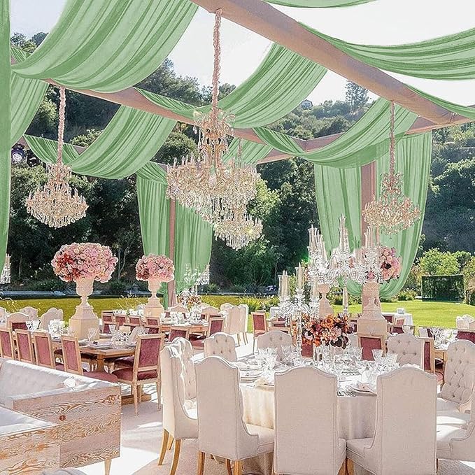 MODFUNS Sage Green Wedding Arch Draping Fabric 5x20ft 4 Panels Sheer Ceiling Curtain Chiffon Swag Curtain Romantic Tulle Arbor Draping for Party Banquet Hall Decoration